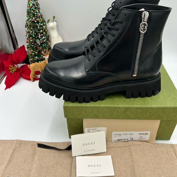 Men’s Gucci, chunky leather combat boots size 9.5 made in Italy - Picture 1 of 10